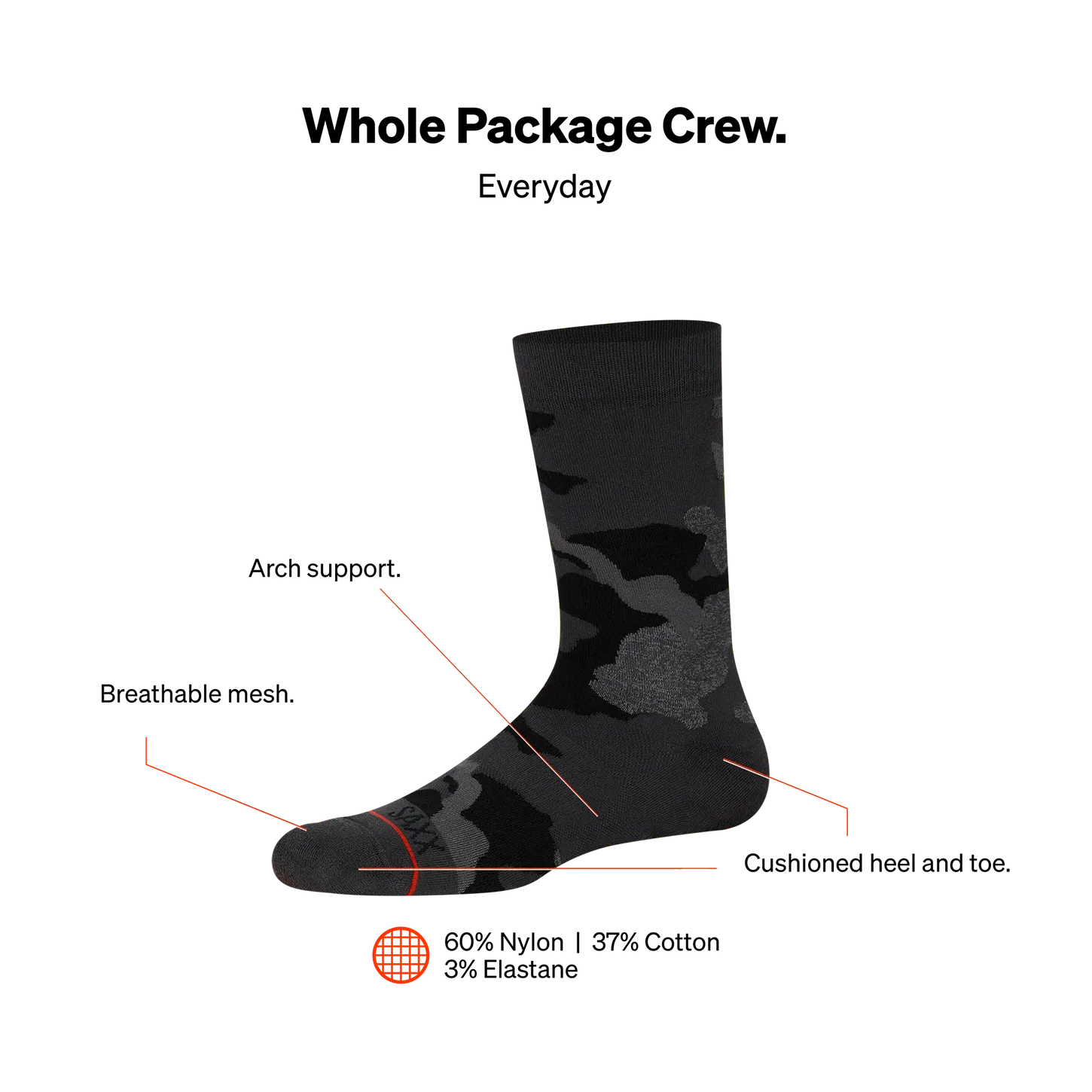 Saxx Mens Whole Package Crew Socks - Supersize Camo/Black