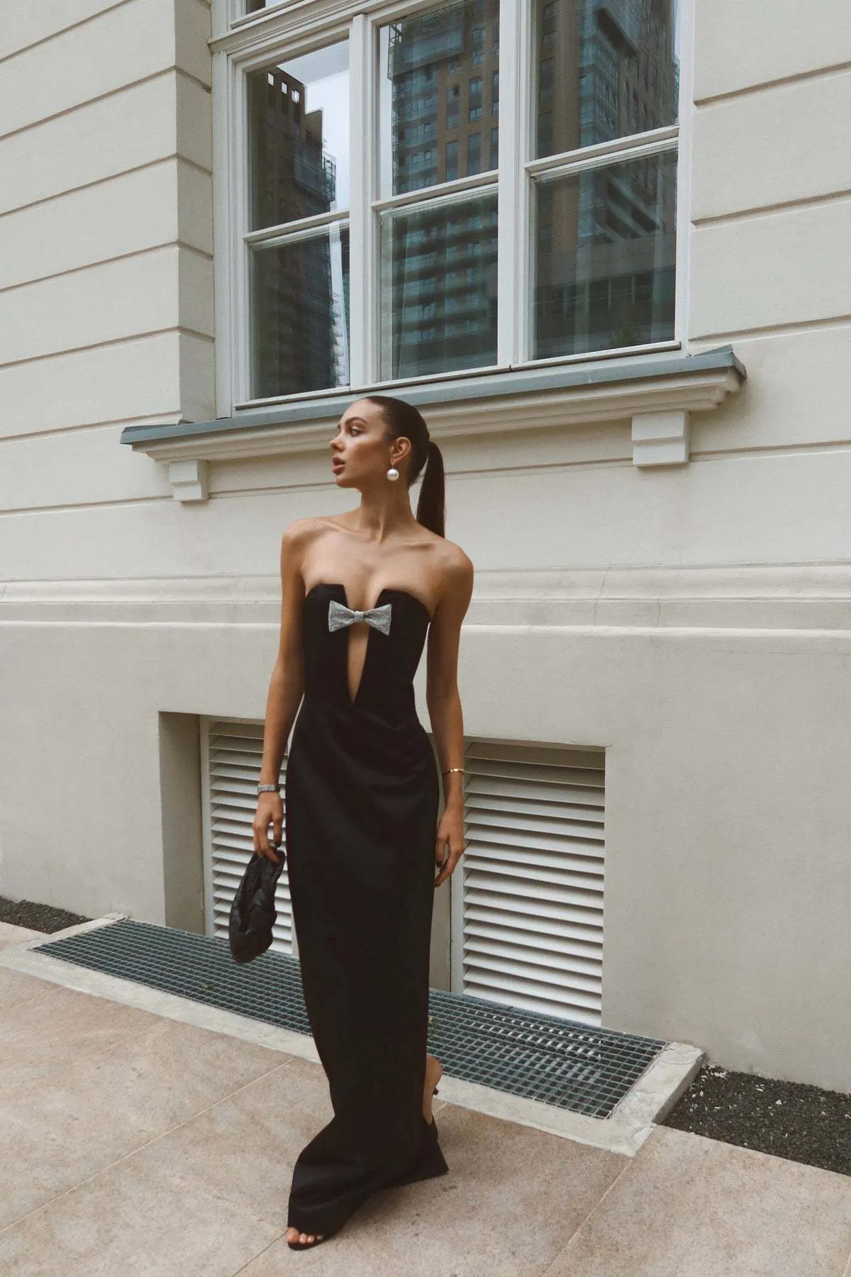 Sculpted Strapless Gown with Bow Detail
