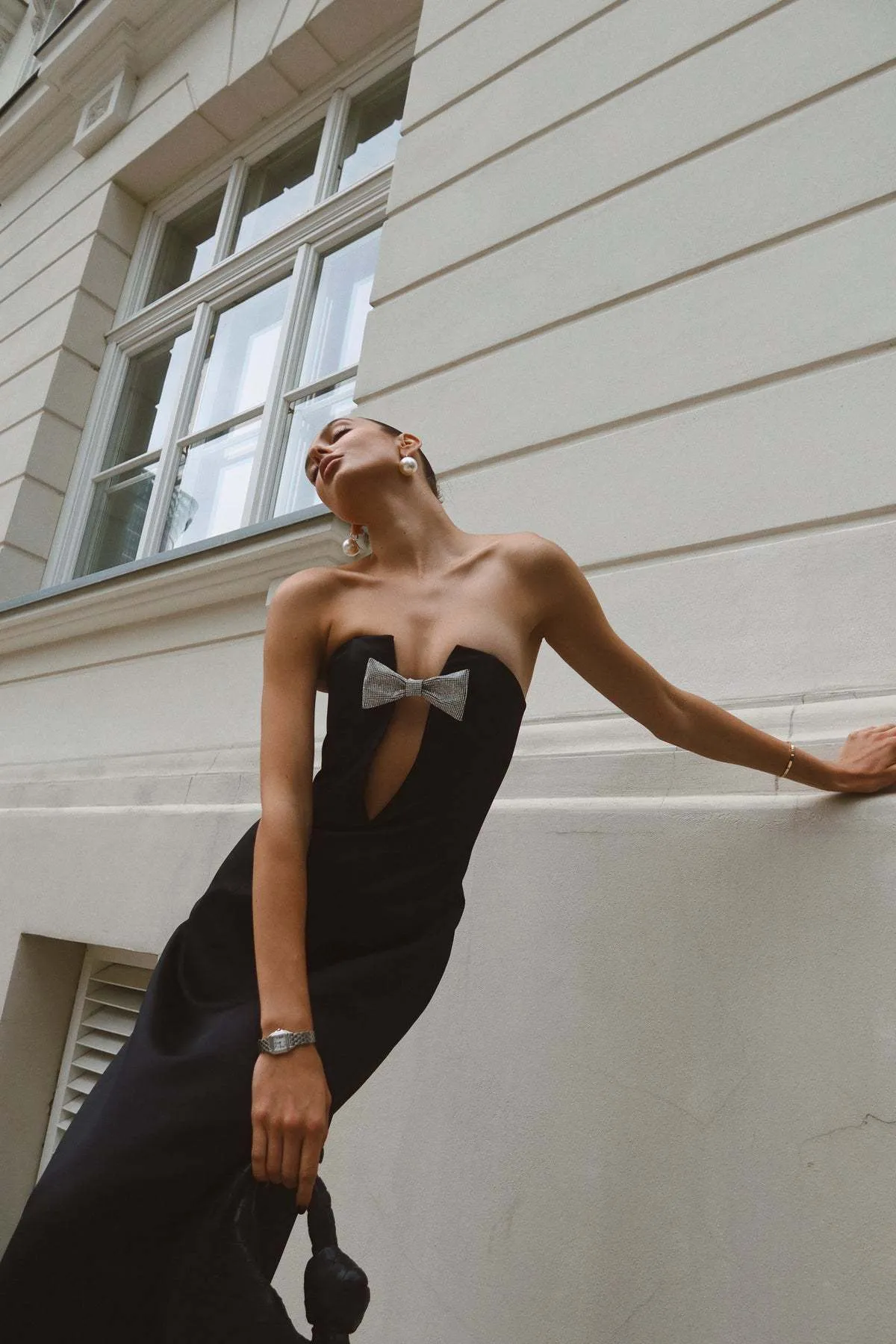 Sculpted Strapless Gown with Bow Detail