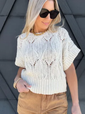 Short Sleeve Sweater Top In Oatmeal