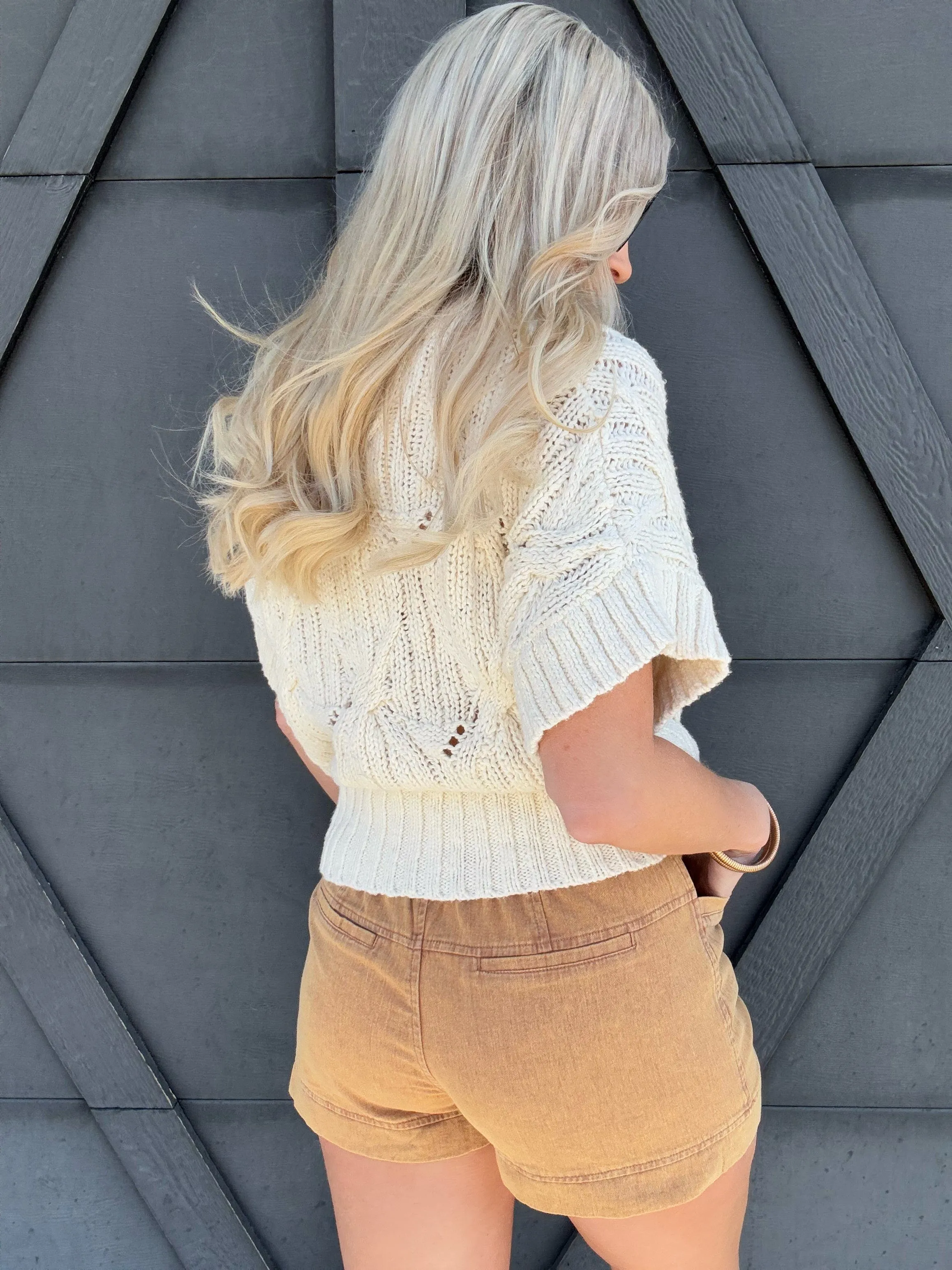 Short Sleeve Sweater Top In Oatmeal