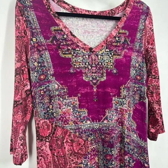 SOFT SURROUNDINGS Tibetan Mixed Media Boho Pink Tapestry Maxi Dress Sz Small
