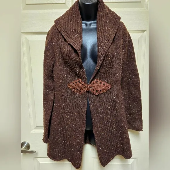 Soft Surroundings Womens Brown Speckled Chateau Duster Cardigan SizeXS