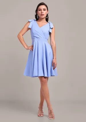 Solid Blue V-Neck Mini Dress