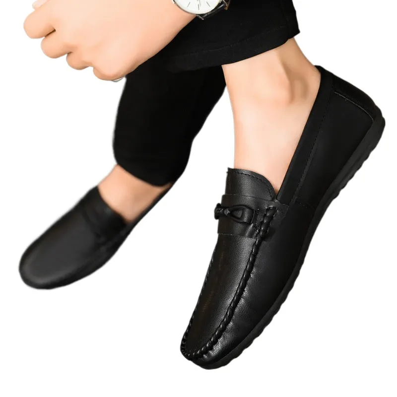 Spring and summer men's shoes low-top Doudou shoes versatile casual shoes breathable leather shoes black work shoes one pedal