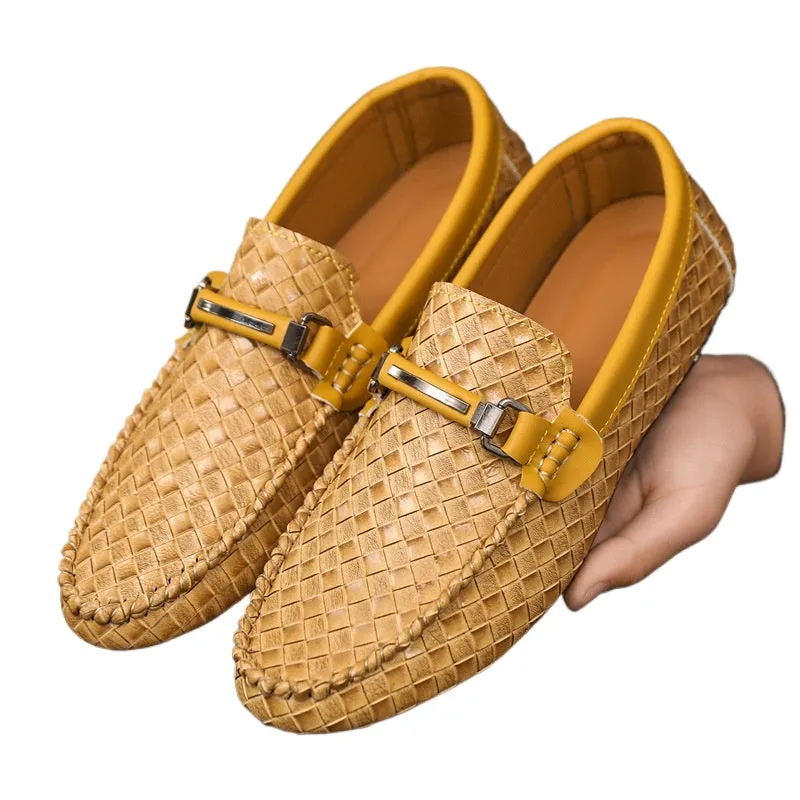 Spring and summer men's shoes low-top Doudou shoes versatile casual shoes breathable leather shoes black work shoes one pedal