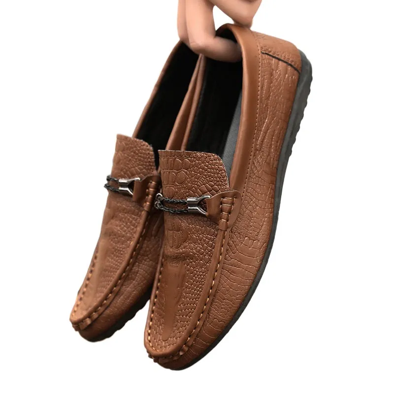 Spring and summer men's shoes low-top Doudou shoes versatile casual shoes breathable leather shoes black work shoes one pedal