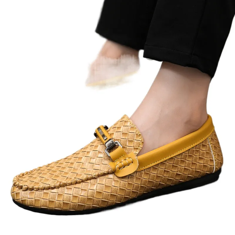 Spring and summer men's shoes low-top Doudou shoes versatile casual shoes breathable leather shoes black work shoes one pedal