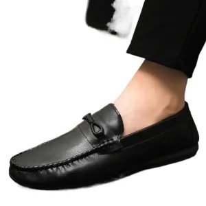 Spring and summer men's shoes low-top Doudou shoes versatile casual shoes breathable leather shoes black work shoes one pedal