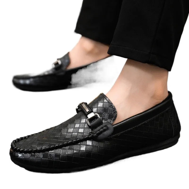 Spring and summer men's shoes low-top Doudou shoes versatile casual shoes breathable leather shoes black work shoes one pedal