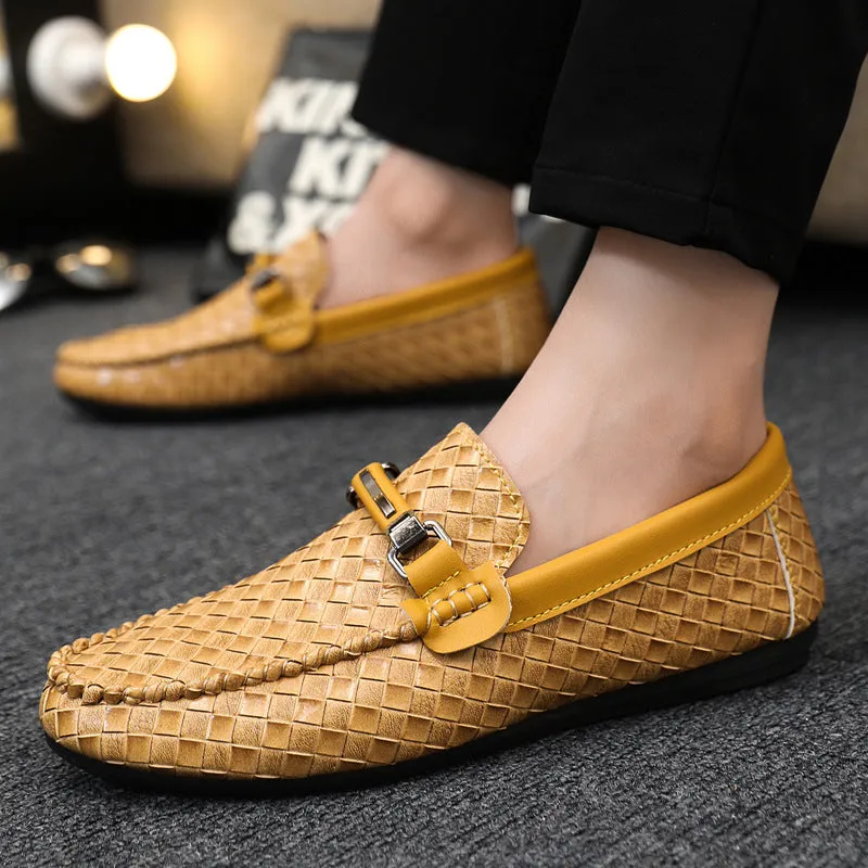 Spring and summer men's shoes low-top Doudou shoes versatile casual shoes breathable leather shoes black work shoes one pedal