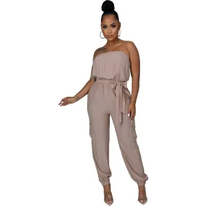 Talia Strapless Tie Waist Cargo Jogger Jumpsuit