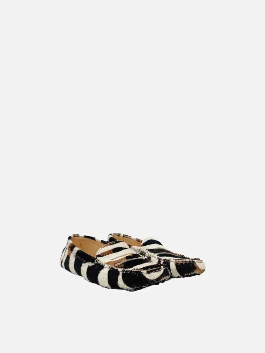 TOD'S White, Brown & Black Zebra Print Loafers 35.5
