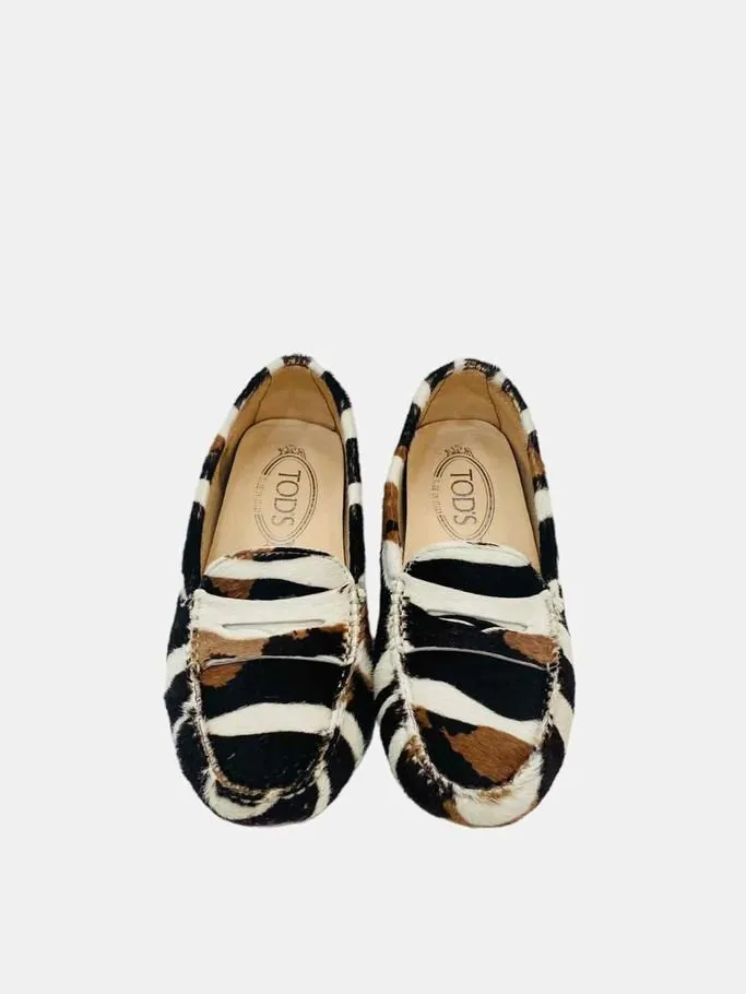 TOD'S White, Brown & Black Zebra Print Loafers 35.5
