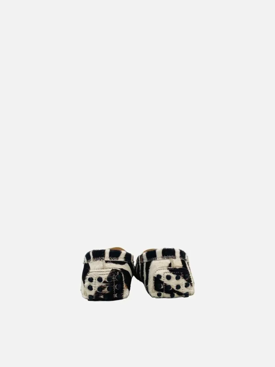 TOD'S White, Brown & Black Zebra Print Loafers 35.5