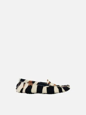 TOD'S White, Brown & Black Zebra Print Loafers 35.5