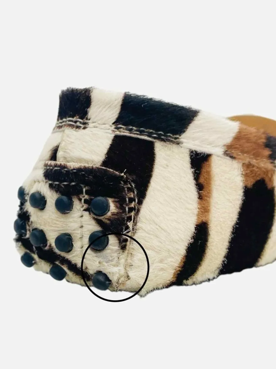 TOD'S White, Brown & Black Zebra Print Loafers 35.5