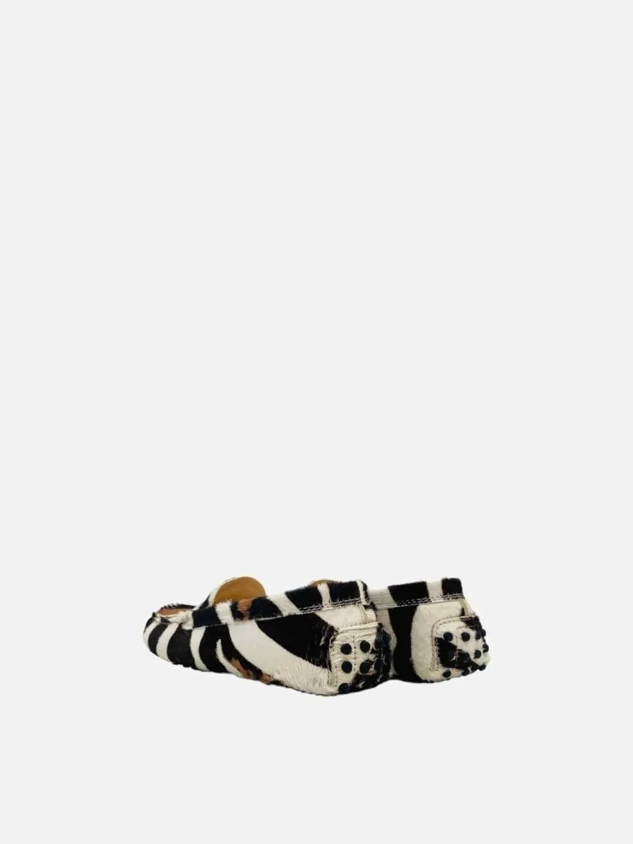 TOD'S White, Brown & Black Zebra Print Loafers 35.5