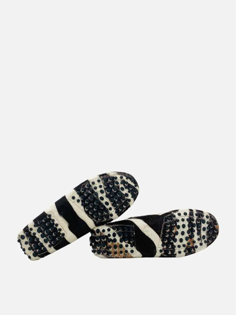 TOD'S White, Brown & Black Zebra Print Loafers 35.5