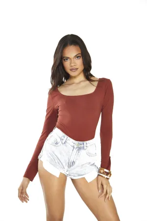 Umber Square-Neck Long-Sleeve-Bodysuit