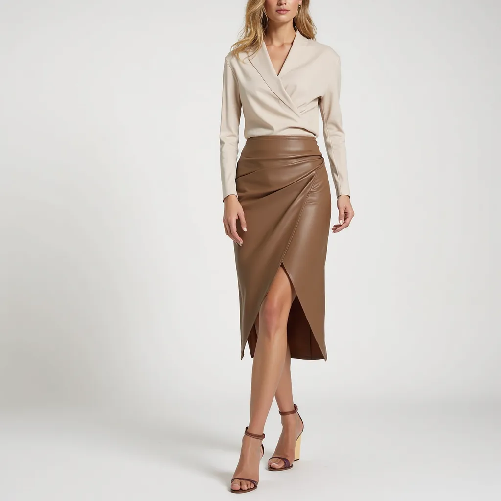VellaLux Leather Midi Skirt