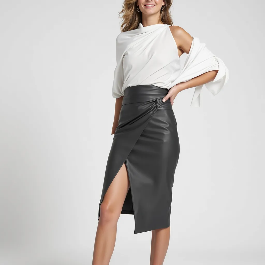 VellaLux Leather Midi Skirt