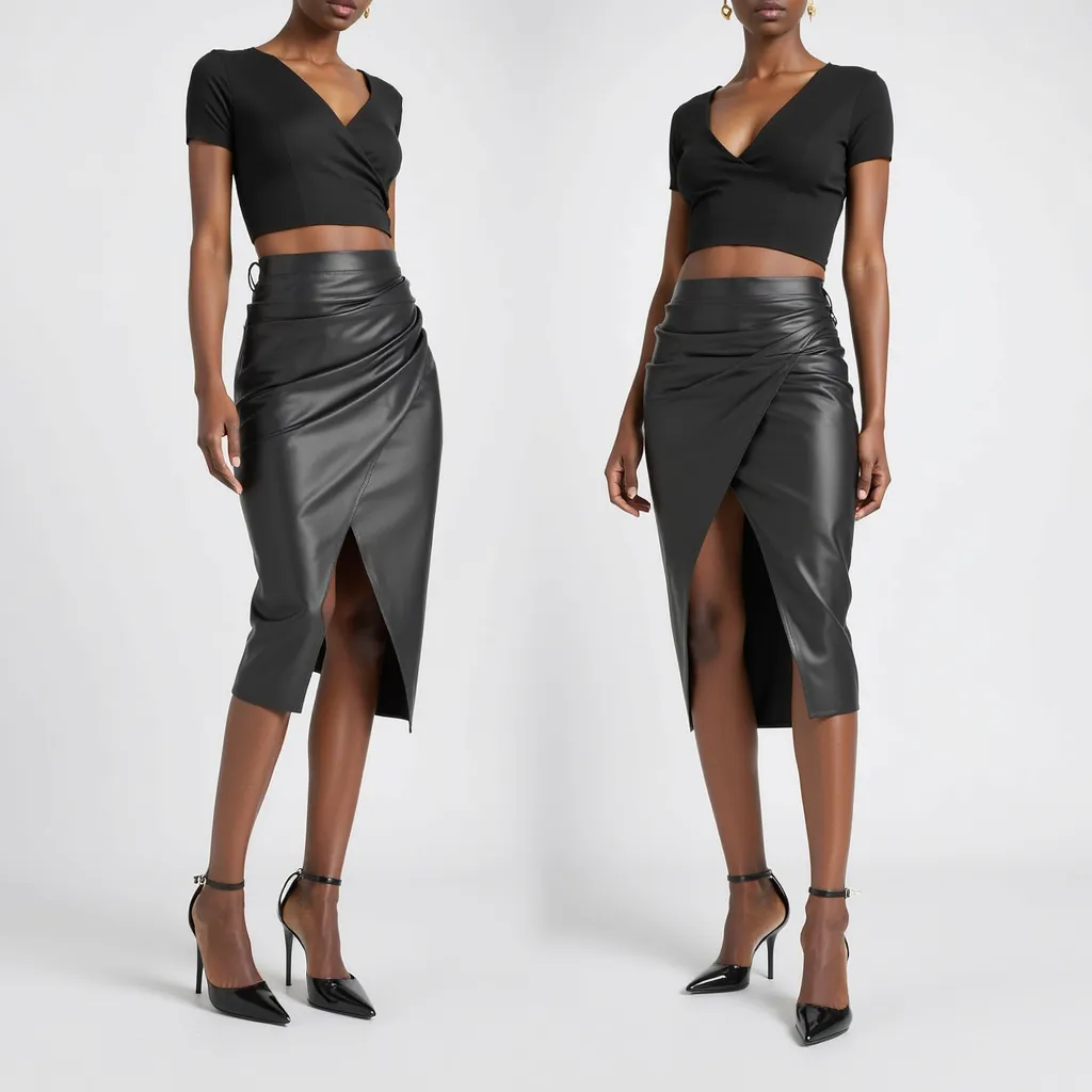 VellaLux Leather Midi Skirt