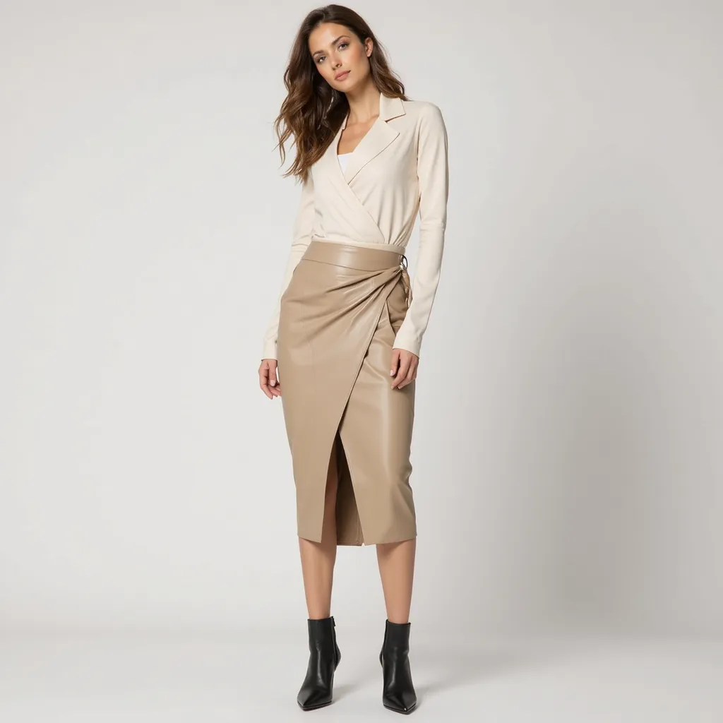 VellaLux Leather Midi Skirt