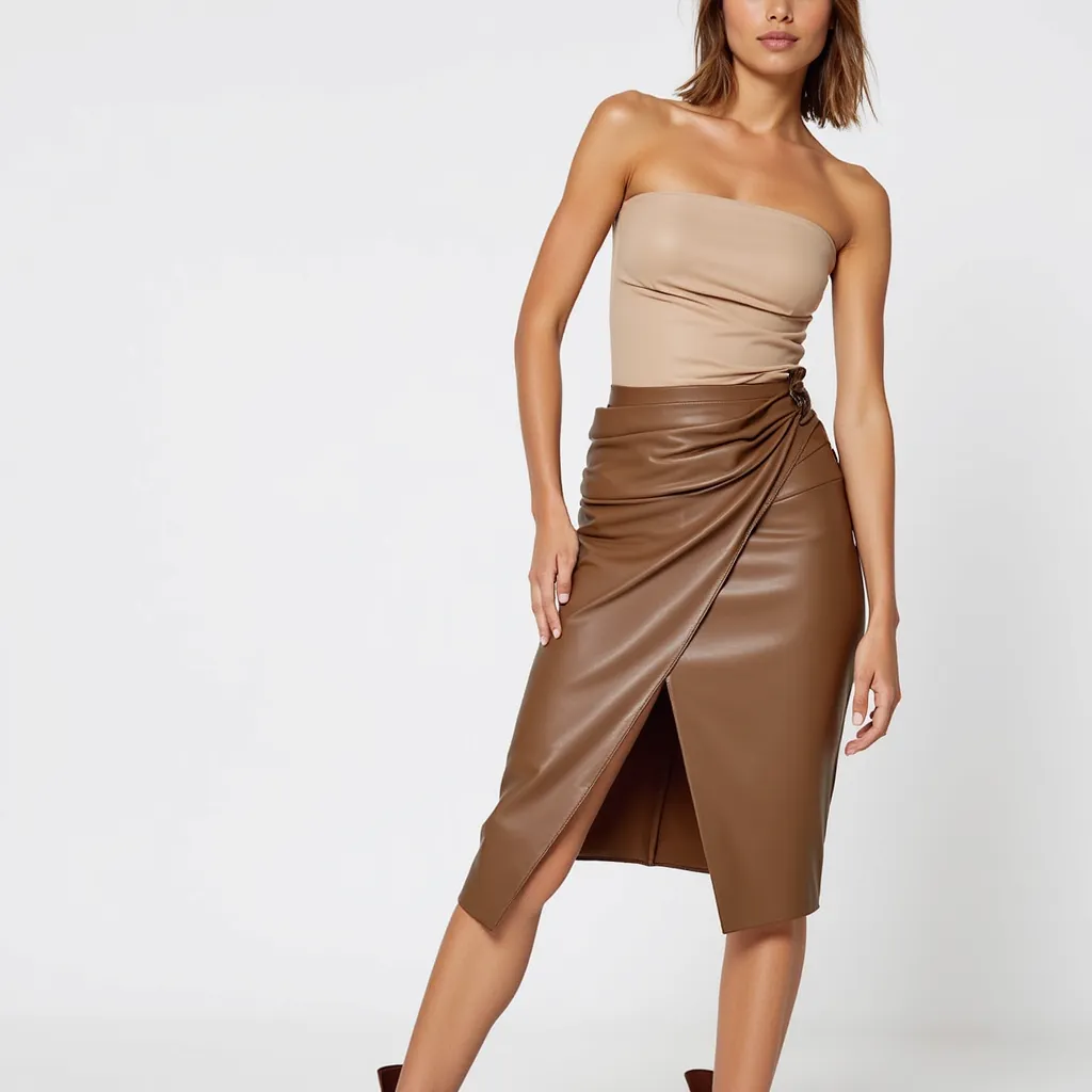 VellaLux Leather Midi Skirt