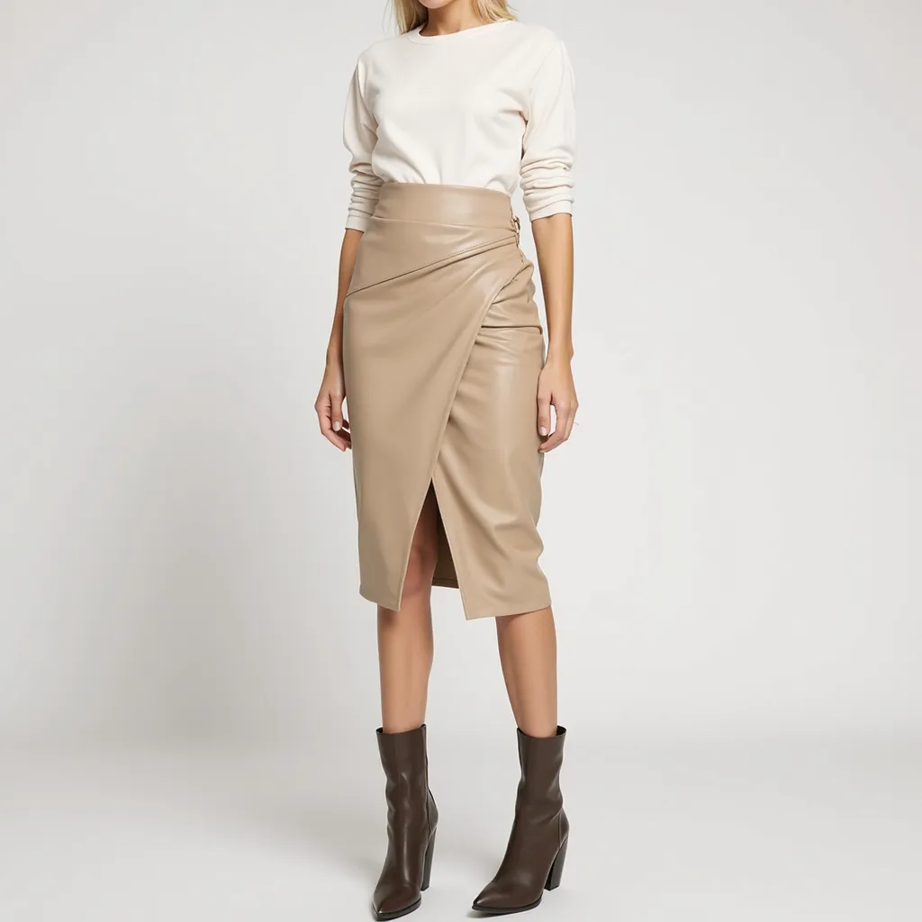 VellaLux Leather Midi Skirt