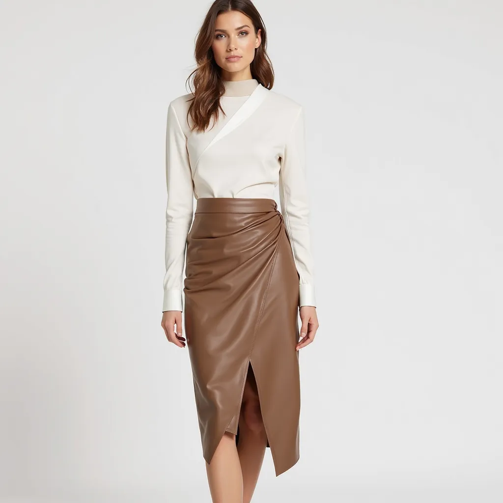 VellaLux Leather Midi Skirt