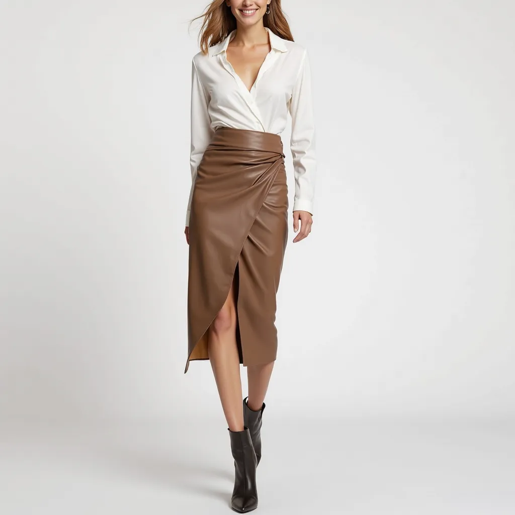 VellaLux Leather Midi Skirt