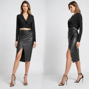 VellaLux Leather Midi Skirt
