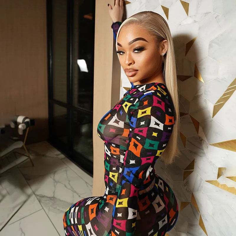 Vibrant High-Impact Statement Mesh Two-Piece Ensemble for Trendsetters