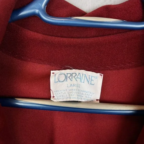 vintage Lorraine fleece robe wrap style collared sz large retro housecoat 80s