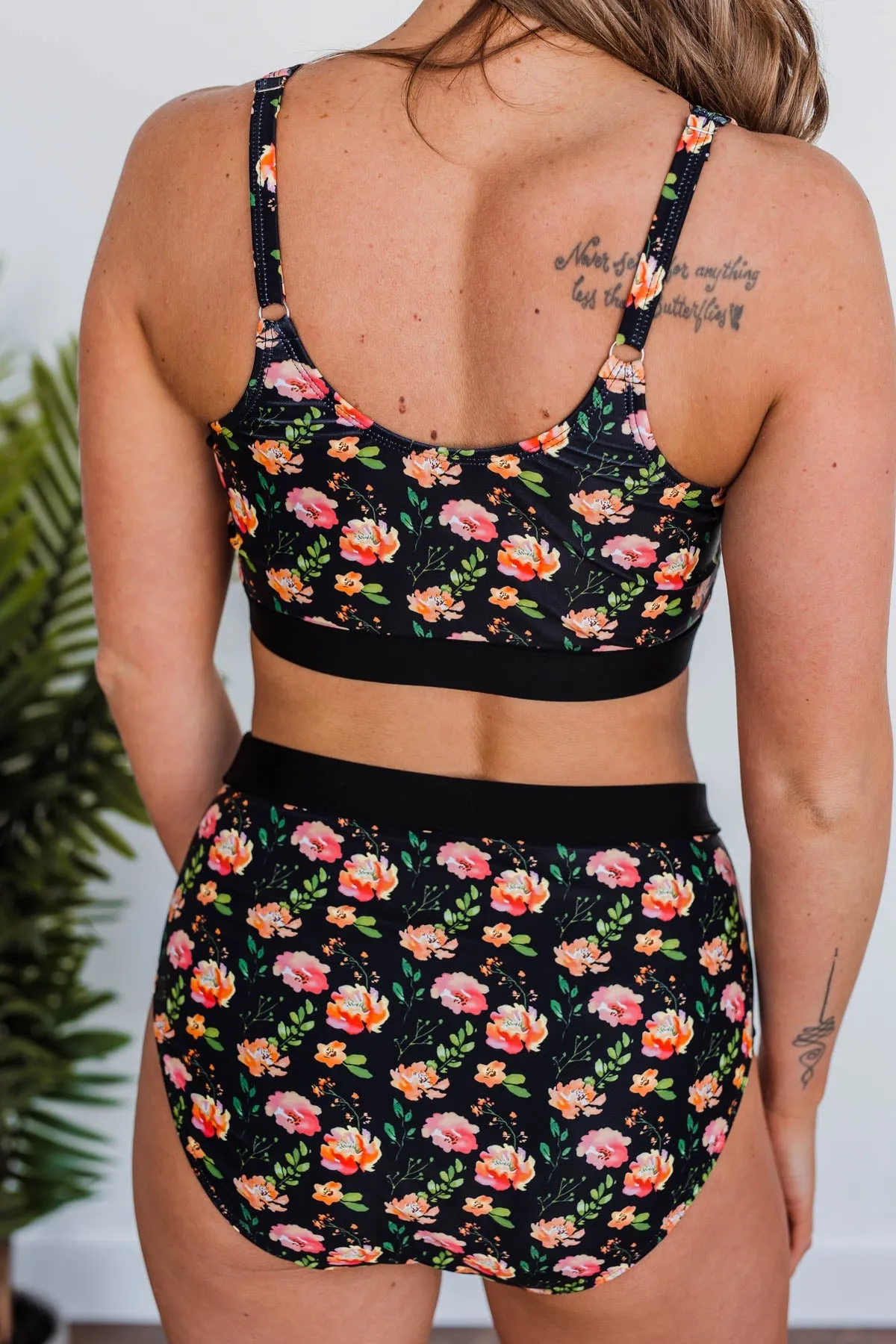 Walking On Sunshine Swim Top- Black Floral