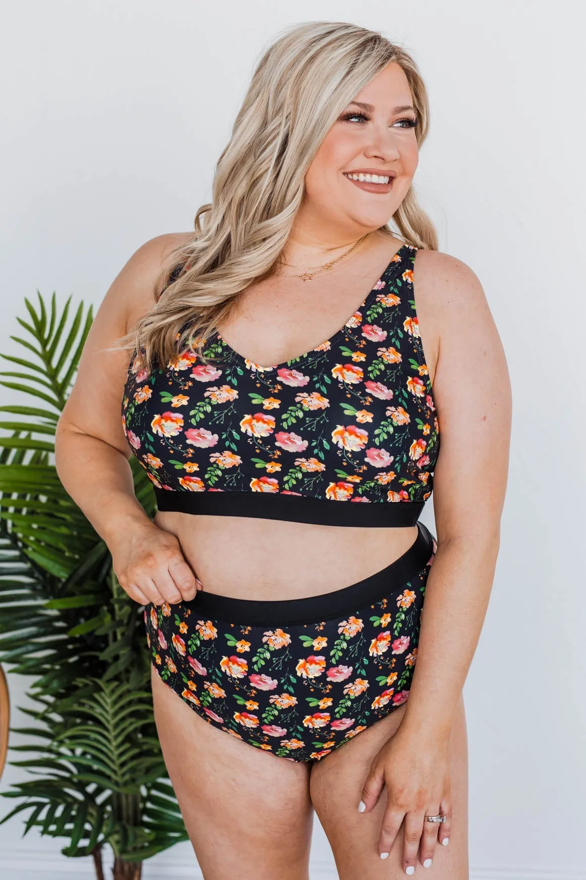 Walking On Sunshine Swim Top- Black Floral