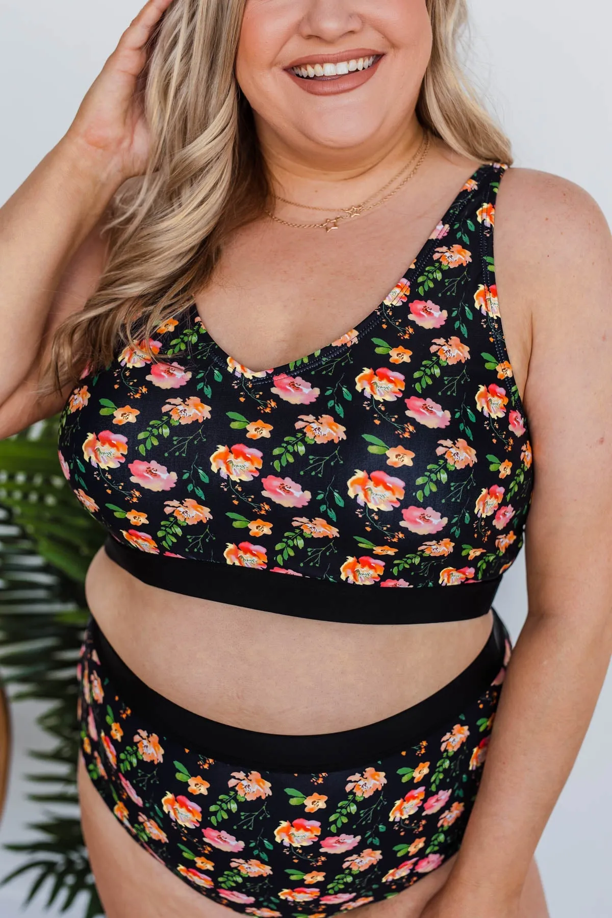 Walking On Sunshine Swim Top- Black Floral