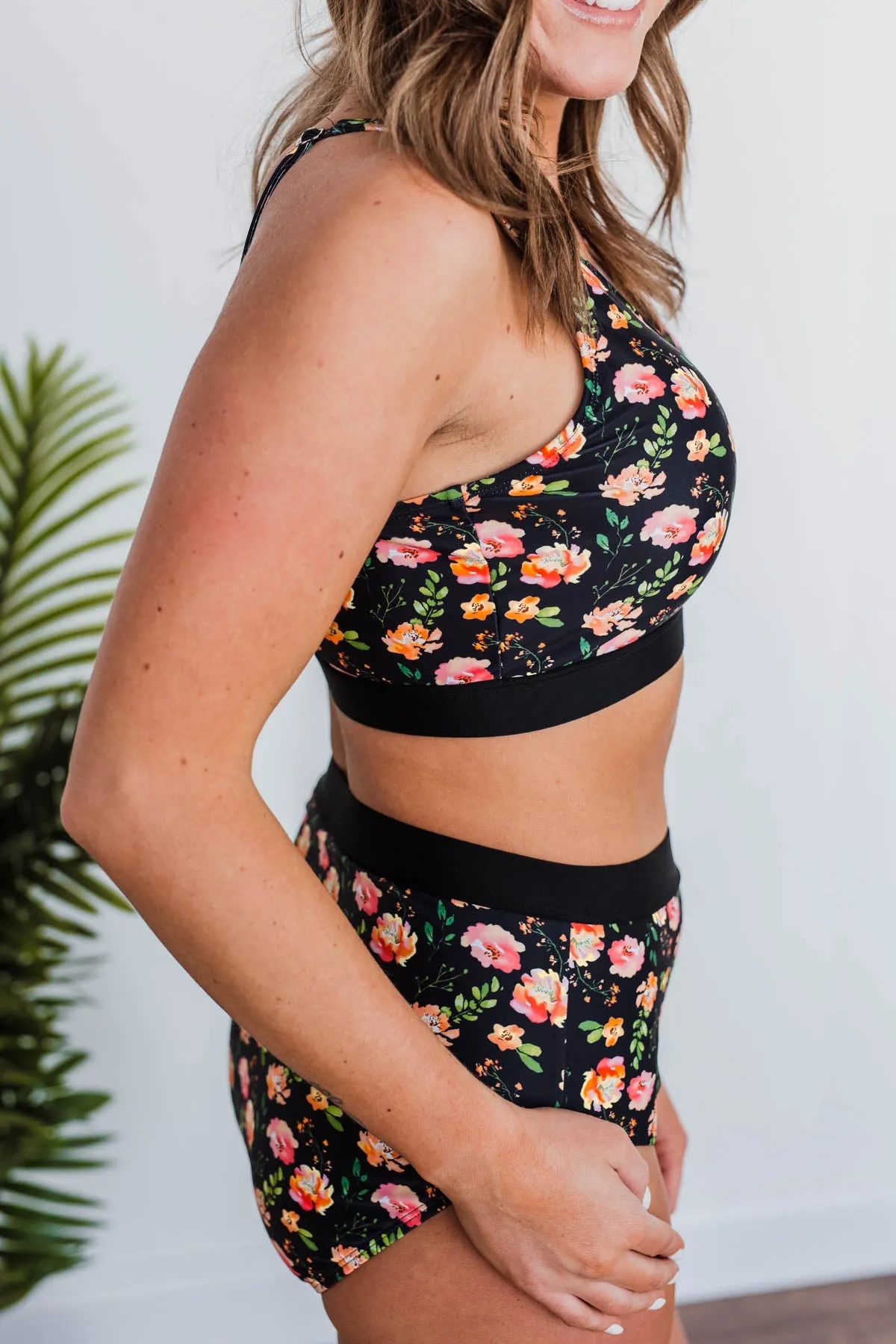 Walking On Sunshine Swim Top- Black Floral