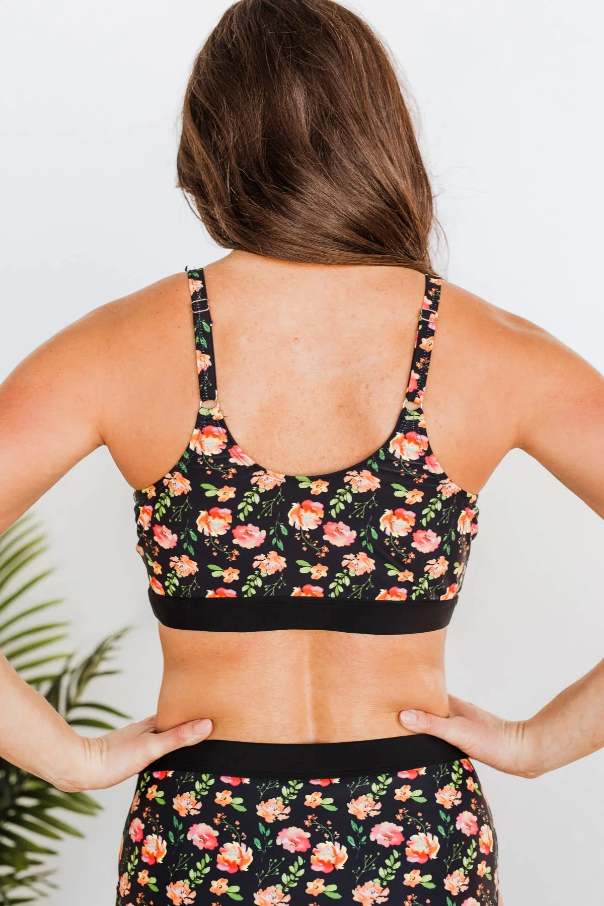 Walking On Sunshine Swim Top- Black Floral