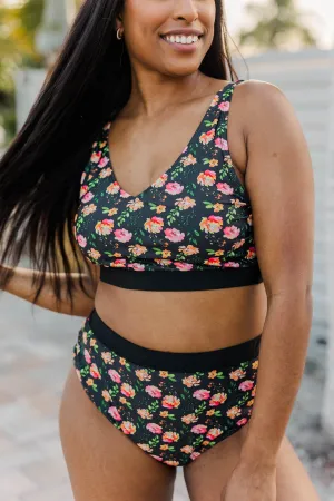 Walking On Sunshine Swim Top- Black Floral