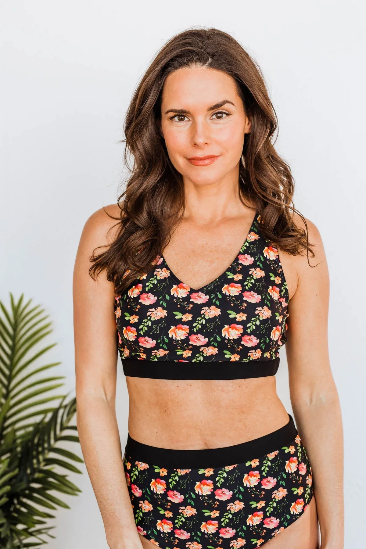 Walking On Sunshine Swim Top- Black Floral