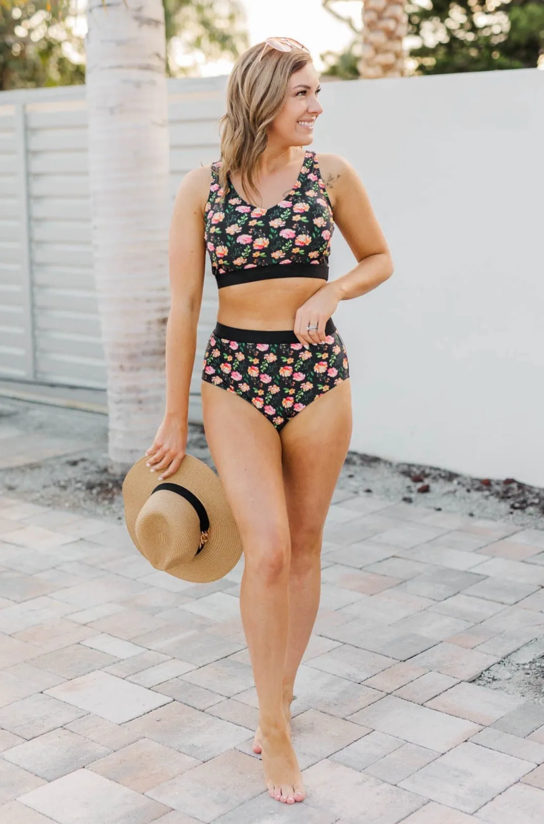 Walking On Sunshine Swim Top- Black Floral