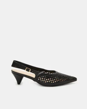 Women Black Textured Cutout Slingback Mule