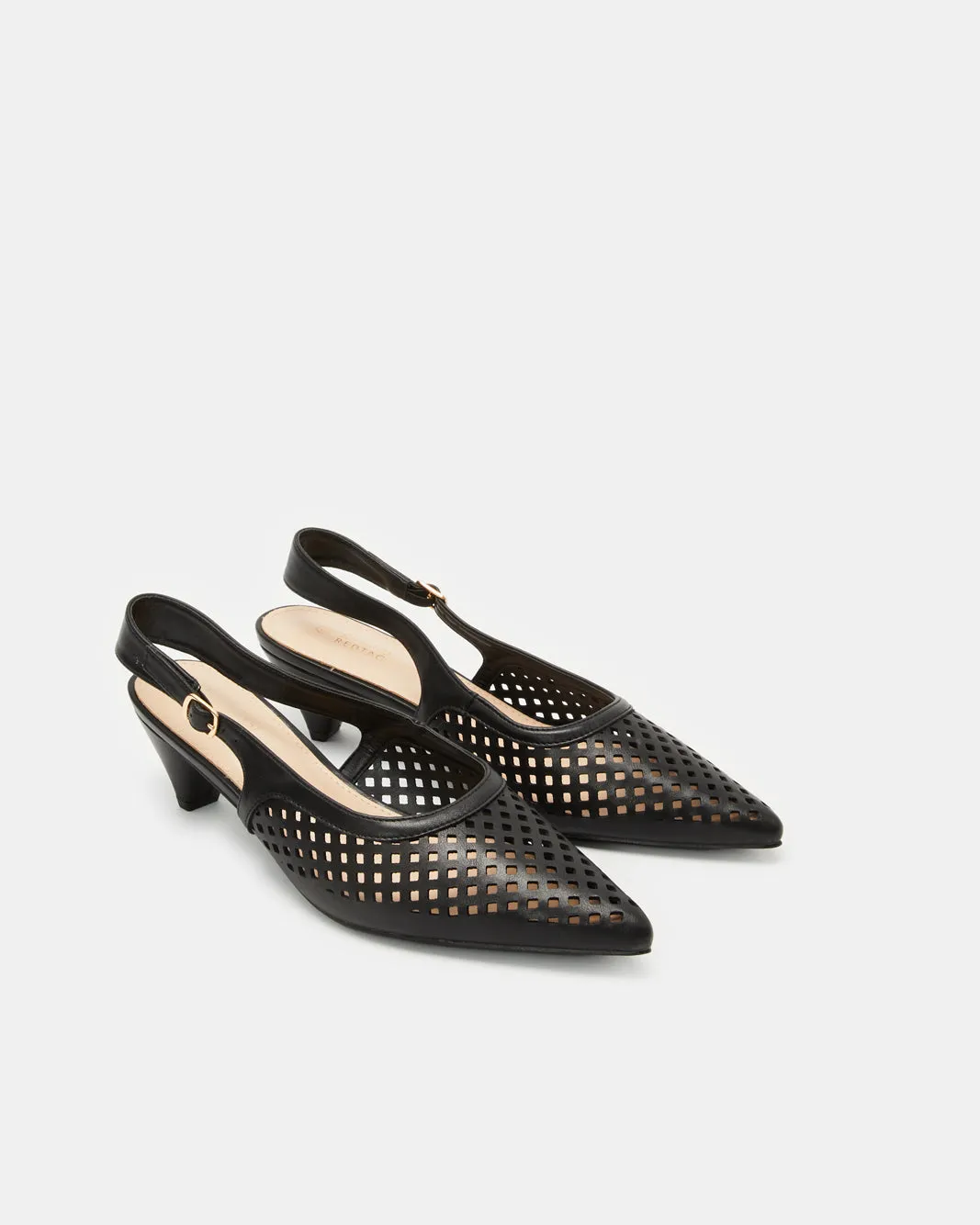 Women Black Textured Cutout Slingback Mule