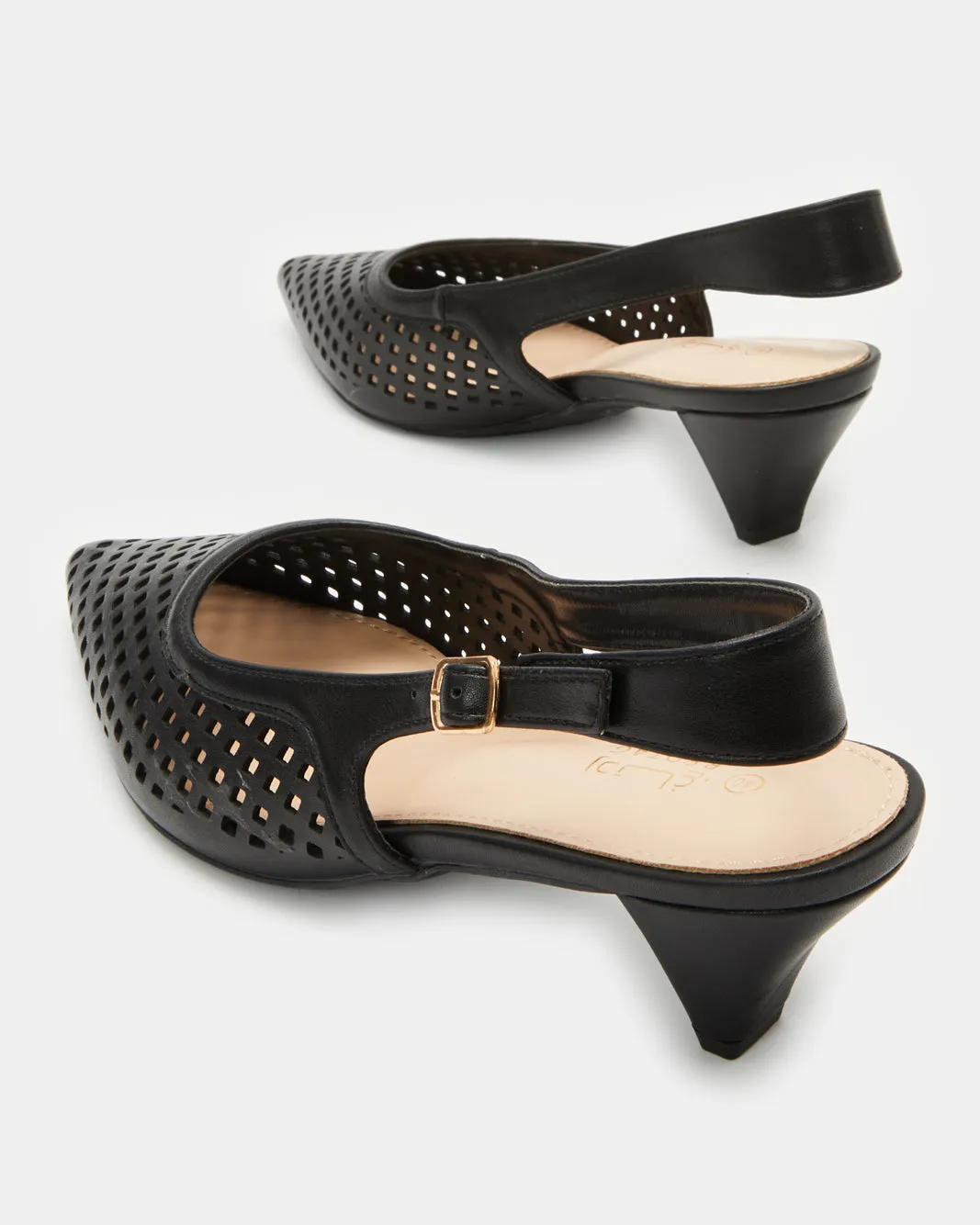 Women Black Textured Cutout Slingback Mule