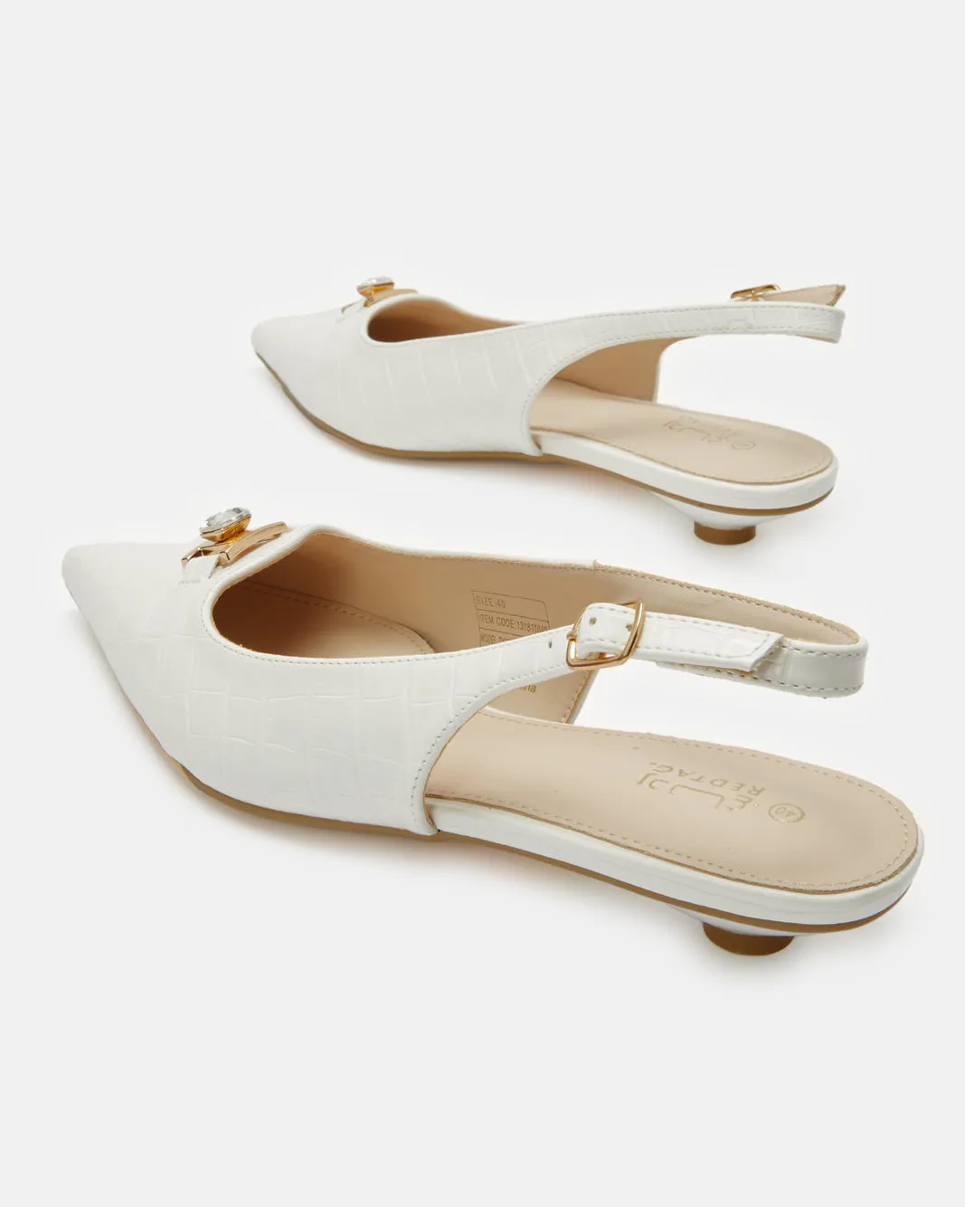 Women White Embellished Slingback Mule
