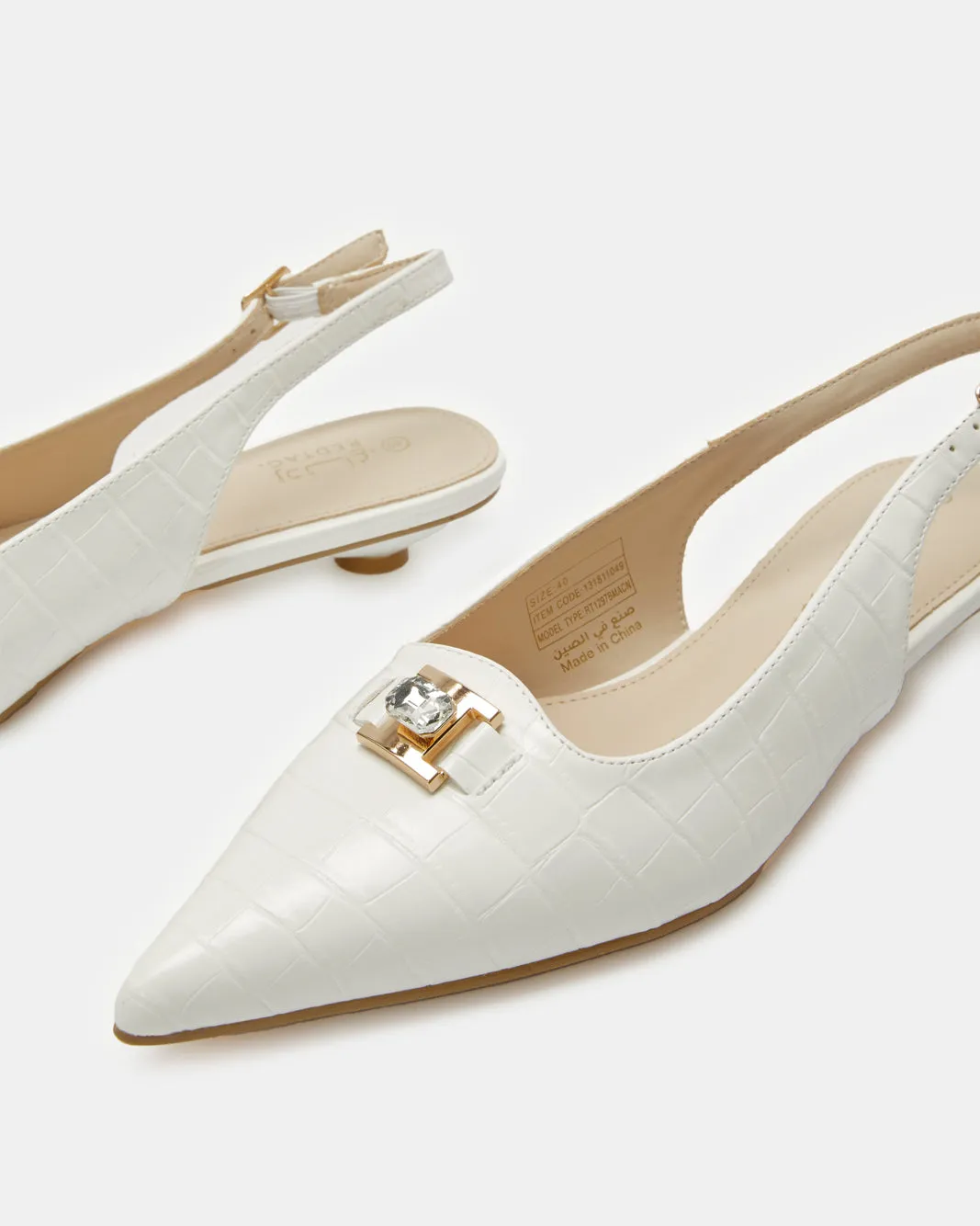 Women White Embellished Slingback Mule