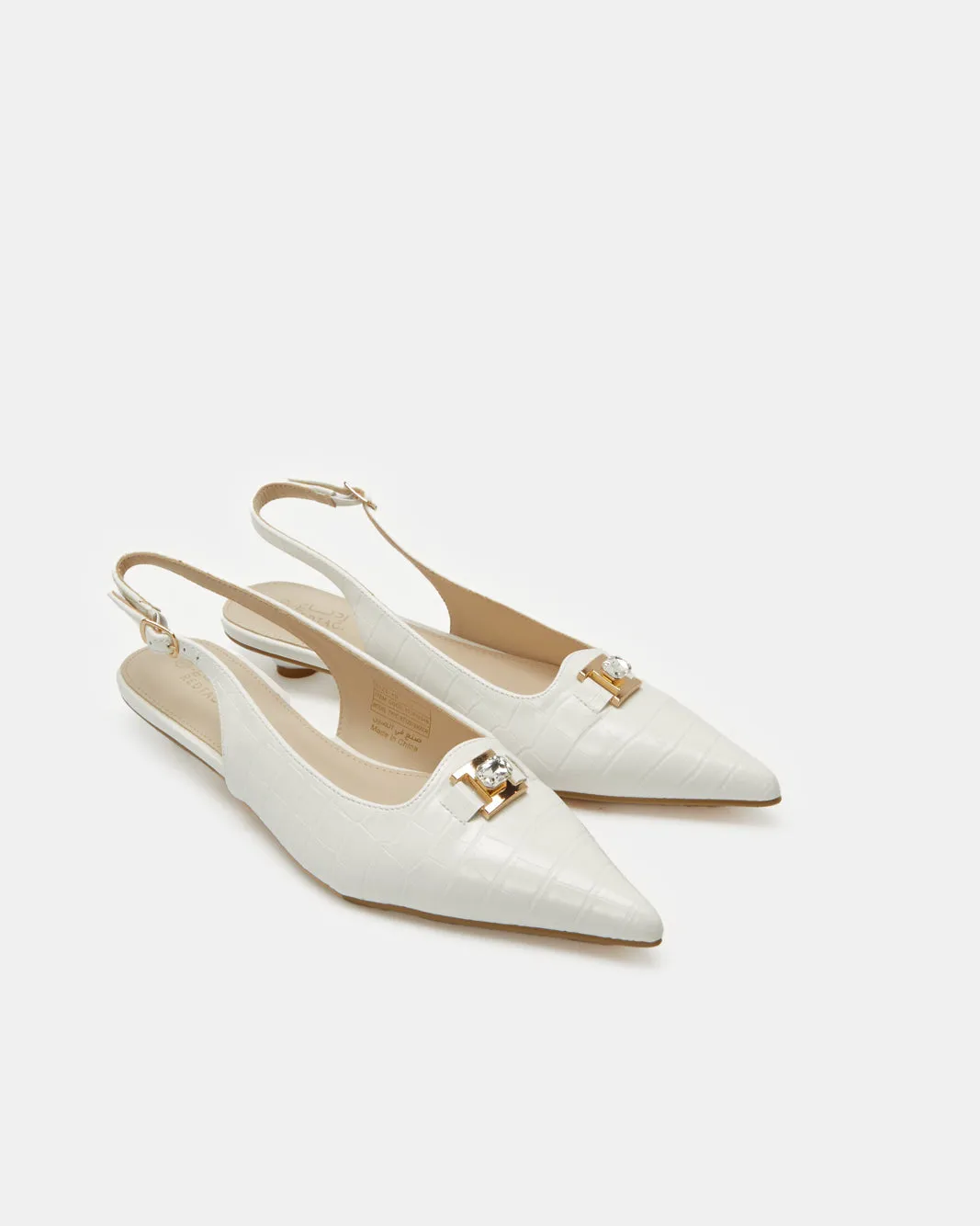 Women White Embellished Slingback Mule