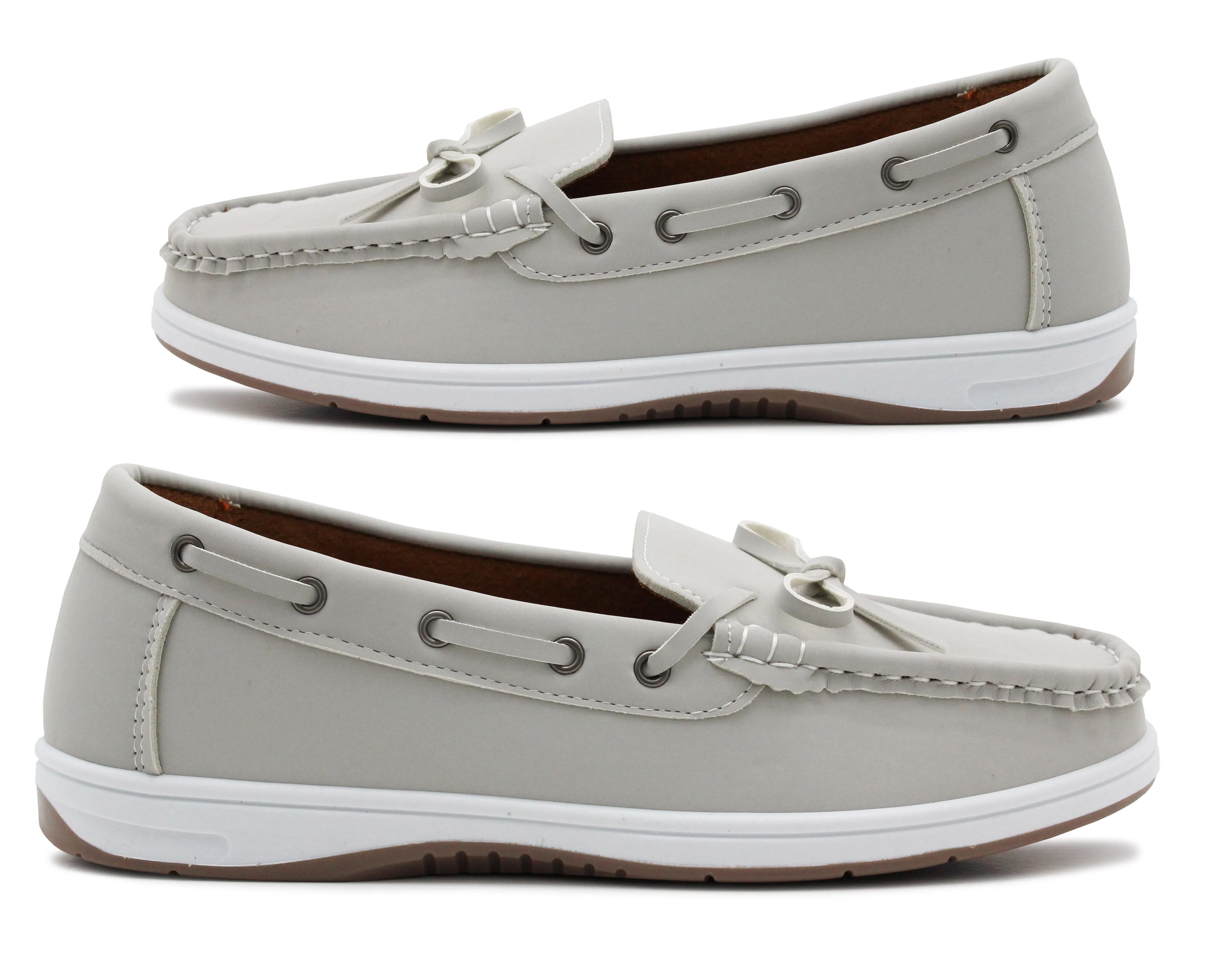 Womens Slip On Loafers Boat Shoes Flat Casual Penny Loafer Lace Ladies Moccasin Pumps Deck Shoes Grey